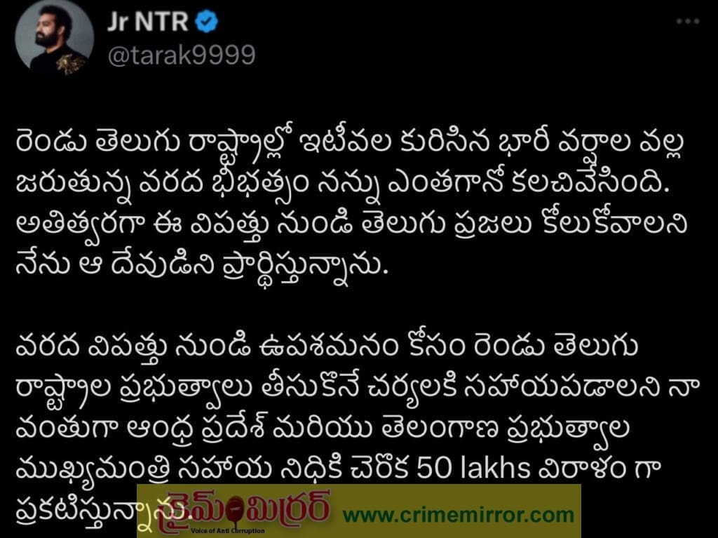 రంగంలోకి జూనియర్ ఎన్టీఆర్.. భారీగా వరద సాయం