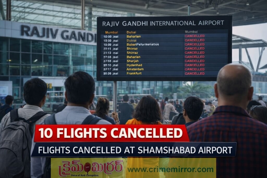 యుద్దం ఎఫెక్ట్‌… శంషాబాద్ లో 10 విమానాలు ర‌ద్దు. – ప్ర‌యాణీకుల ఆందోళ‌న‌