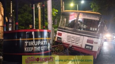 డివైడర్ పైకి దూసుకెళ్లిన ఆర్టీసీ బస్సు