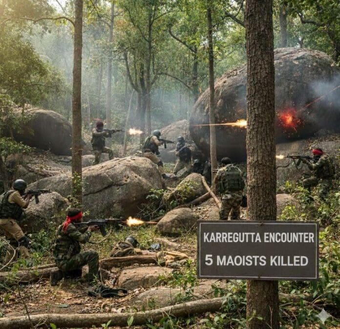 కర్రెగుట్టలో భారీ ఎన్‌కౌంటర్.. 5 గురు మావోయిస్టులు మృతి