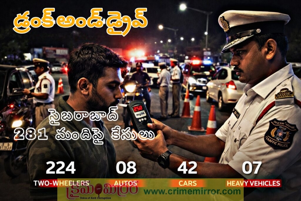 డ్రంక్ అండ్ డ్రైవ్‌లో 281 మందిపై కేసులు