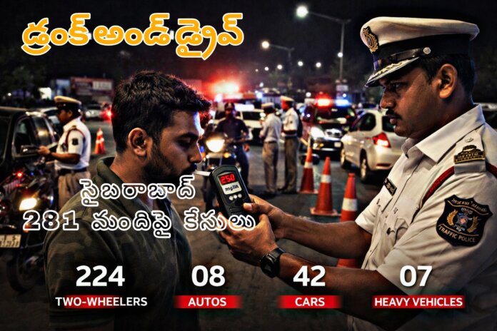 సైబరాబాద్ పోలీస్ కమిషనరేట్ పరిధిలో డ్రంక్ అండ్ డ్రైవ్