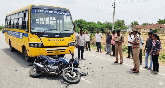 స్కూల్ బస్సు, బైక్ డీ...ఇద్దరు యూవకులు మృతి